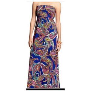 Banana Republic Maxi Dress Paisley Strapless Blue Multicolor Paisley Size 2